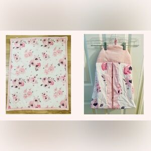 Floral Baby Girl Blanket and Diaper Organizer Set